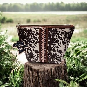 NEW The Cow Girl Collecrion Cow Print Cosmetic Bag 10"x8" Cow Print Cosmetic Bag